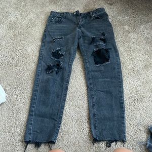 black ripped mom jeans high rise